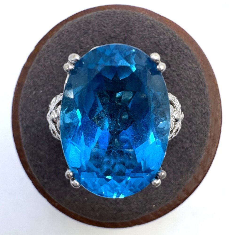 VTG Sterling Silver 925 Blue Gemstone Prong Set Statement Ring Size 6.75